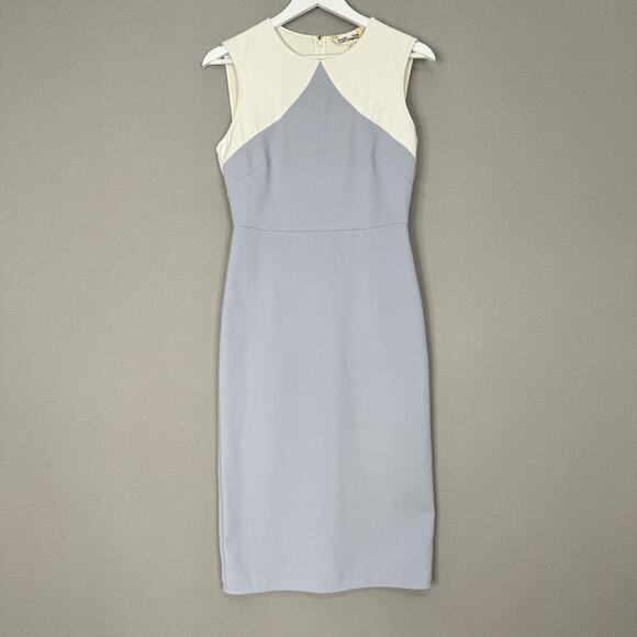 Diane Von Furstenberg DVF Colorblock Sheath Dress Womens 4 Gray Modest Career - Picture 1 of 15